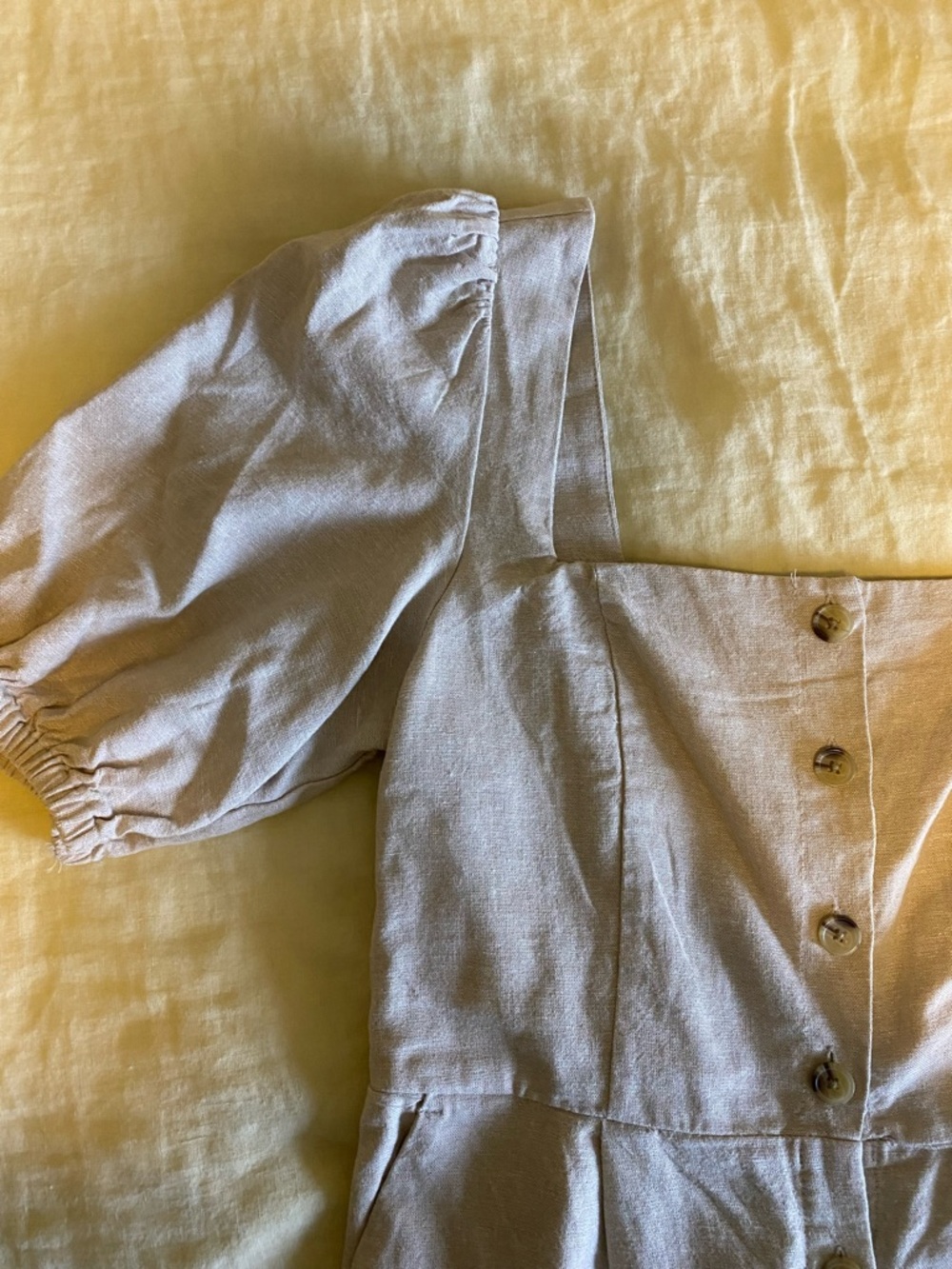 Linen Oatmeal Square-Neck Dress - Picture 2 of 5